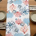 thumbnail image 5 of Coastal Ocean 36 Inch Table Runner, Summer Beach Nautical Octopus Corals Farmhouse Dresser Scarf Cotton & Linen Tablerunner for Dining/Kitchen Island/Holiday Party Décor Small 13" x 36", 5 of 9