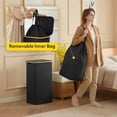 thumbnail image 4 of Norcho 100L Laundry Basket with Lid, Large Foldable Laundry Hamper with Bamboo Handles and Removable Bag, Black, Back to School, 4 of 9