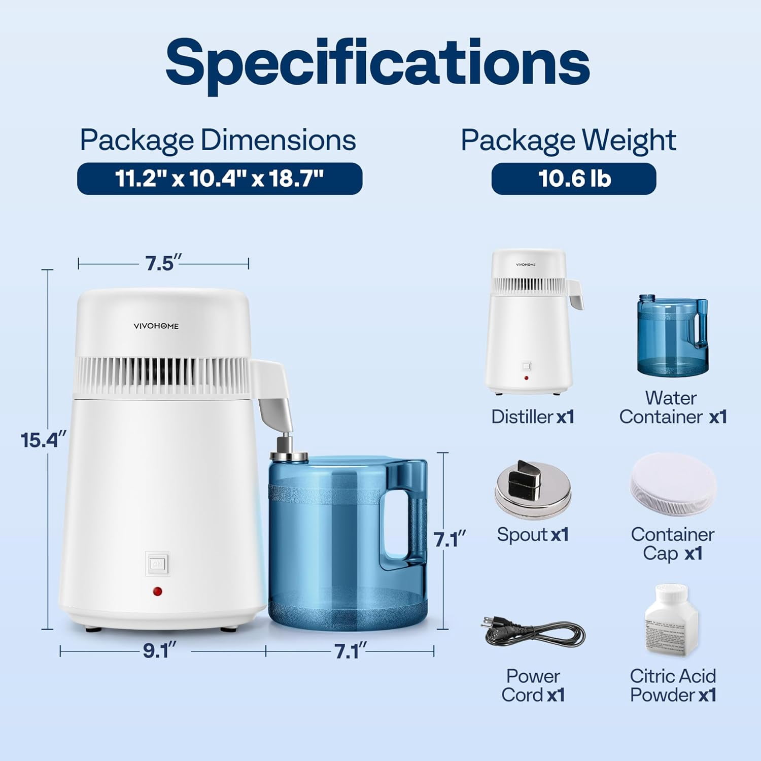 SPECSTAR Water Distiller Countertop 1.06 Gallon/4L 900W Distilled Water Machine with Smart Switch Purifier Filter for Home Office, White