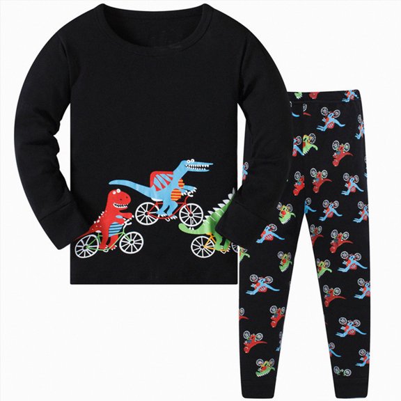 Splozh Fall Winter Toddler Baby Boy Clothes Crewneck Dinosaur Shirt Pants Sweatsuit Long Sleeve Outfits Baby Boy Fall Clothes,Black,2-3 Years