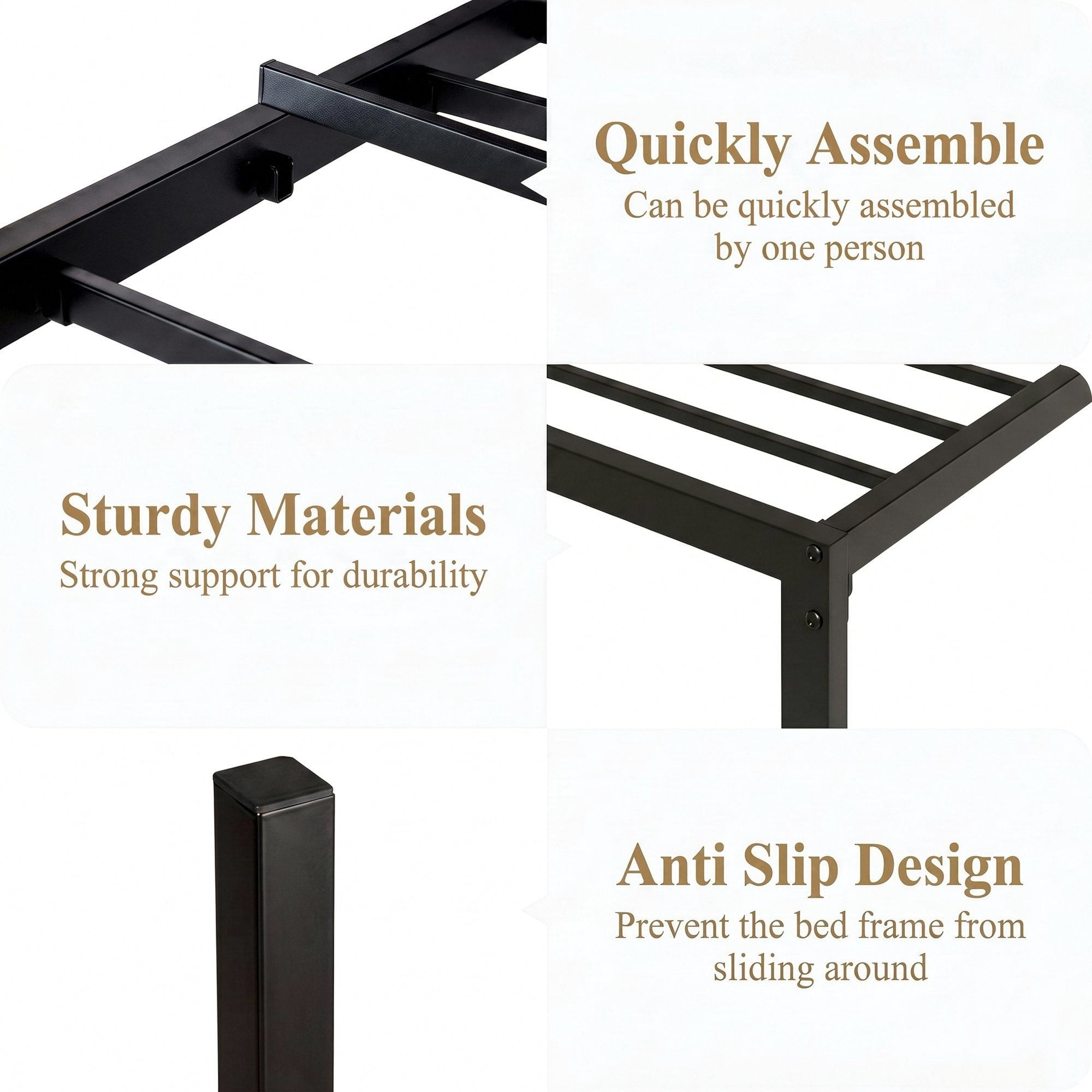 Sifurni King Size Heavy Duty Metal Platform Bed Frame, 14 Inches Under-Bed Space, No Box Spring Needed, Black