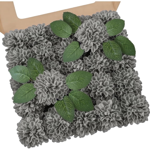 25Pcs Realistic Grey Dahlia Artificial Roses with Stem, Fake Flowers for DIY Wedding Bouquets Centerpieces Bridal Shower Party Home Decor