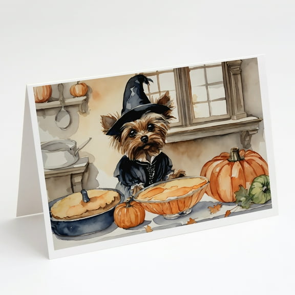Yorkie Fall Kitchen Pumpkins Greeting Cards and Envelopes Pack of 8 7 in x 5 in