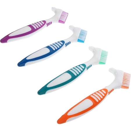 Cleansers Household 4pcs Denture Cleaning Brush Double Sided Denture Toothbrushes False Teeth Brush Denture Cleaner Tools for Denture Oral Care (Assorted Color) Cleaning Supplies Set