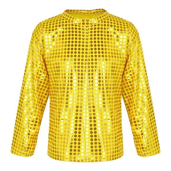 FAOWME Toddler Girls Boys Casual Sequin Glitter Party Carnival Gown Long Sleeves Tops Gold 6-7 Years