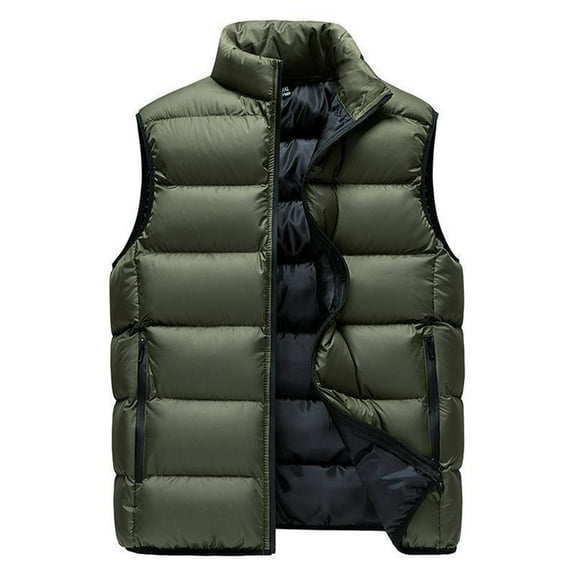 Dresfit Quilted Jacket Men Sleeveless Zip Up Lightweight Jacket Cotton Padded Solid Color Winter Outerwear Thermal Warm Coat with Pockets Green M