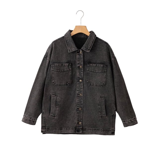 Chaqueta Vaquera de Mujer Oversize Estilo Boyfriend con Botones, Larga y Abertura Lateral. Chaqueta Vaquera Zimbaplatinum. Gris M