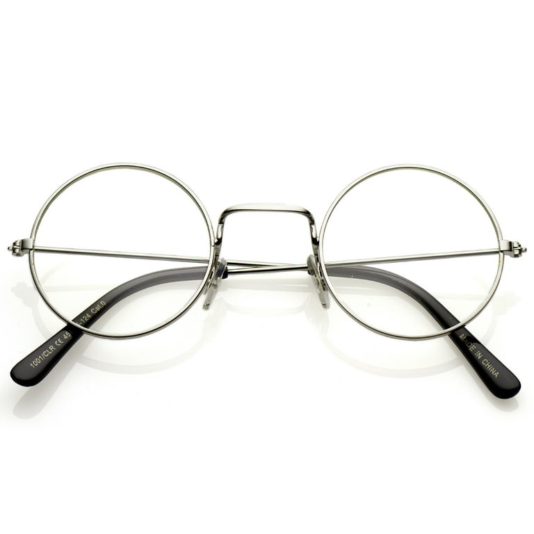 Classic Small Metal Frame Slim Temples Clear Lens Round Eyeglasses 44mm Silver Clear Walmart