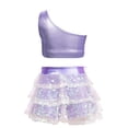 thumbnail image 6 of Kids Off Shoulder Crop Top and Skirt Set Sequin Dance Girls Dress up Clothes Halloween Kids 8-9 Years, 6 of 6
