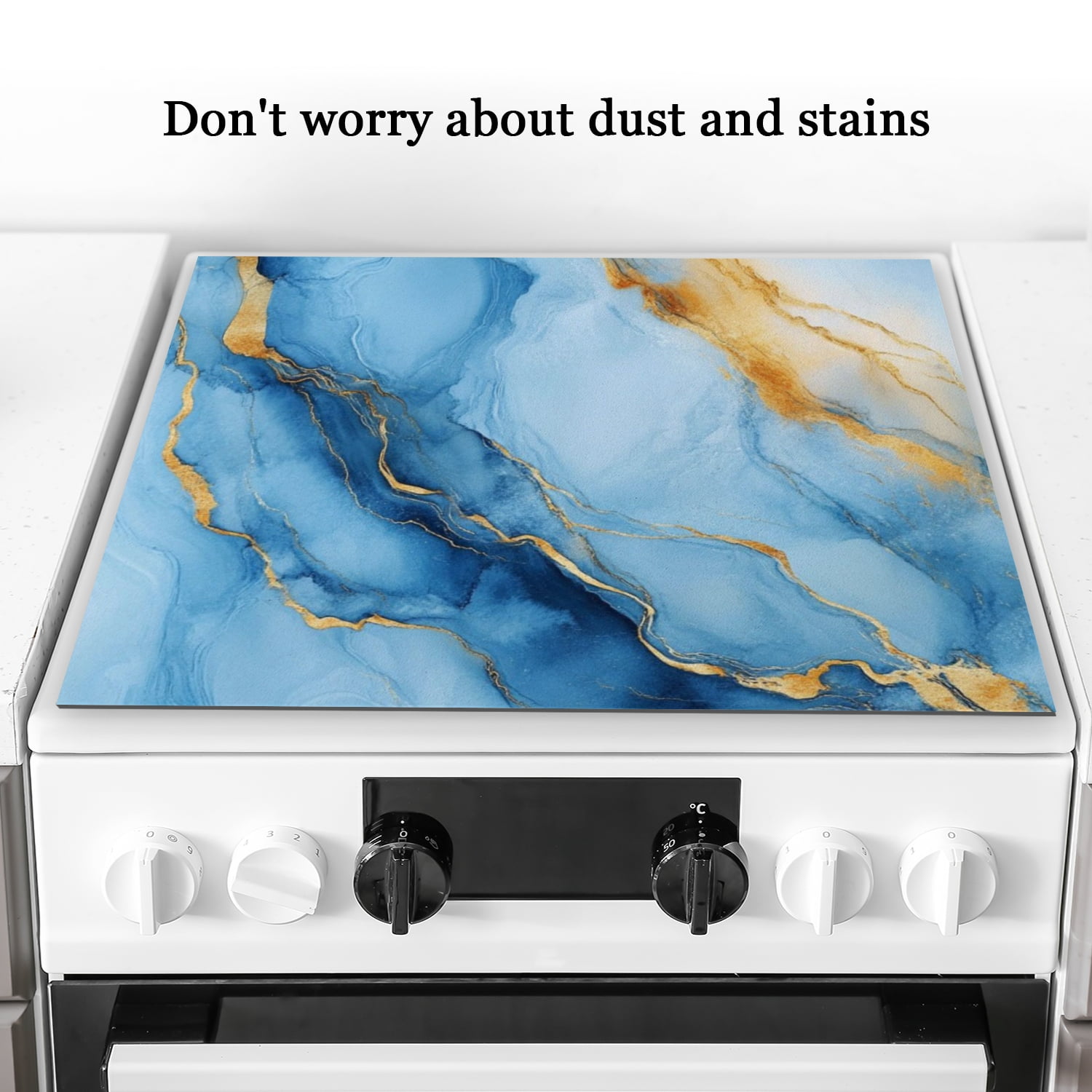 Glasstop Stove Covers, Blue Gold Marble Modern Decor Heat Resistant Stove Top Cover, Non-slip Washable Square Decoration Pad for Kitchen RV (28×20 Inch)