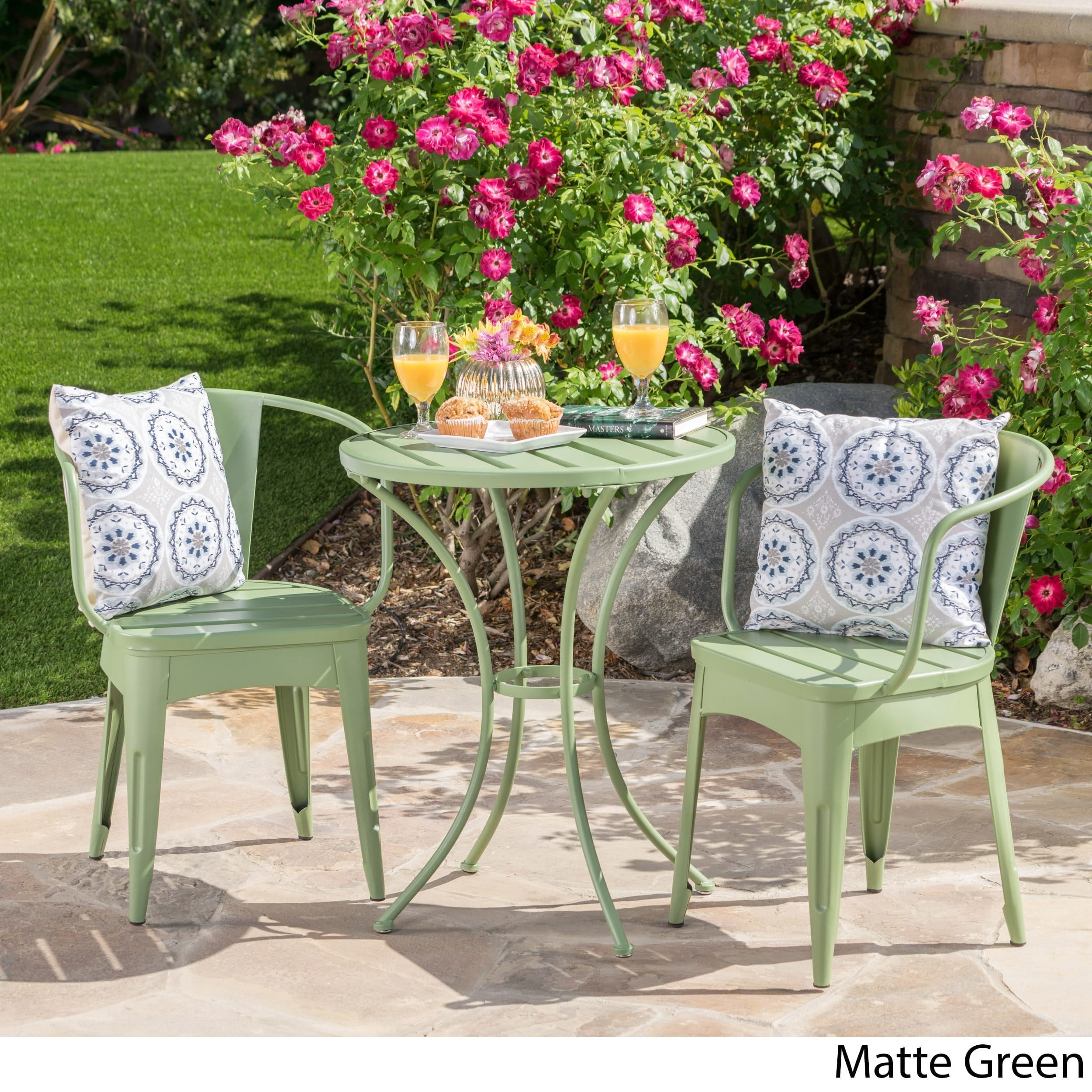 Colmar 3pc Cast Iron Patio Bistro Set - Matte Green - Christopher Knight Home: Weather-Resistant Outdoor Furniture