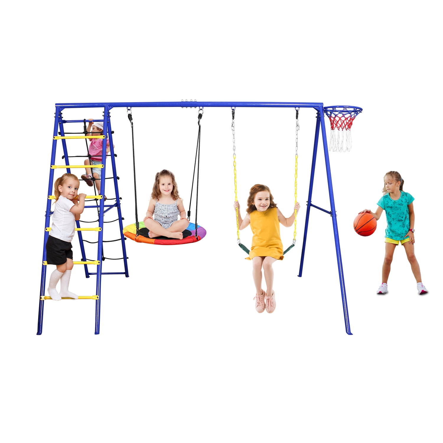 KLOKICK 440lbs Heavy Duty Metal Swing Set for Backyard with Saucer Tree