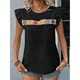 thumbnail image 5 of Blusa de Verano con Bordado Floral para Mujer, Cuello Redondo, Corta Negro XL, 5 of 10