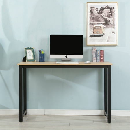 CLEARANCE! Modern Simple Style Computer Desk, Students Study Writing Desk with MDF Tabletop Board and Black Iron Frame, Easy to Assemble, PC Laptop Computer Table for Waiting Room, 300 lbs,