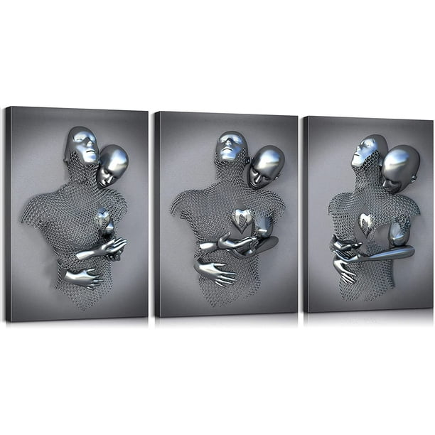 3 Pieces Love Heart 3D Effect Wall Art Abstract Metal Figure Sculpture
