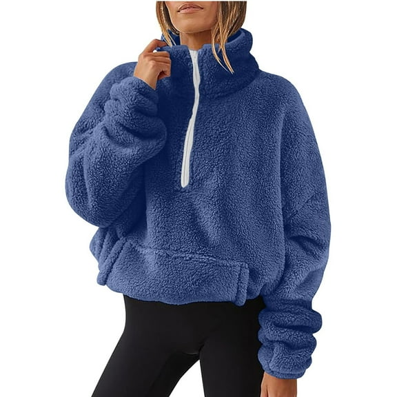 Hoodies For Women Women's Solid Color Fashion Casual Pocket Zipper Pullover Hatless Sweater Hoodie