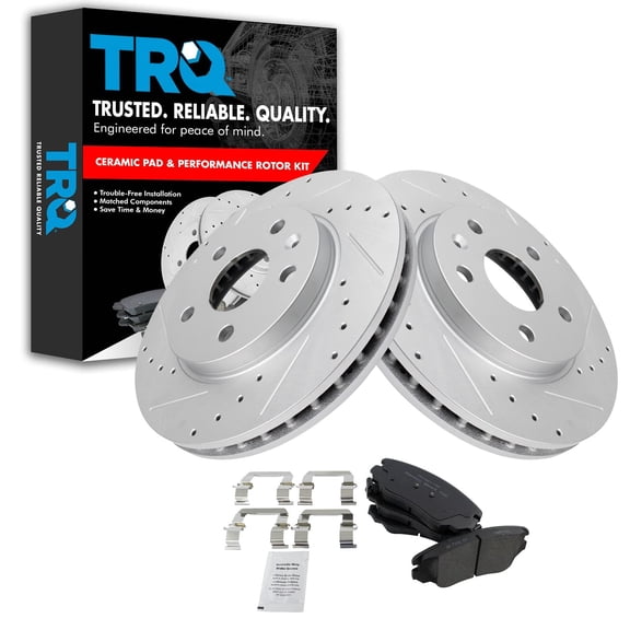 TRQ Front Performance Brake Pad & Rotor Kit Brake Pads Brake Rotors Set Semi-Metallic Premium G-Coated Fits Select 2018-2020 Ford Expedition F-150 Lincoln Navigator