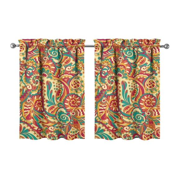 Paisley Design Kitchen Curtains - Vintage Paisley Design Tier Cafe Curtains for Bathroom Living RV Rod Pocket Window Drapes 36 Inch 2 Panels Set 28"x36" 2 Panels Window Treatment Tiers
