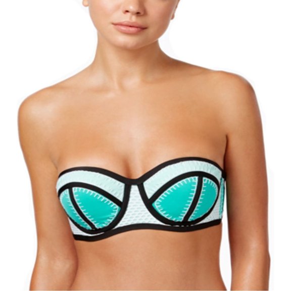 Bar III Women's Whip It Good Strapless Colorblocked Underwire Bikini Top, Jade, Medium