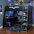 thumbnail image 2 of Mirightone Gaming Loft Bed with Desk and RGB Light, Full Size Wood Loft Bed Frame with Storage Shelve and RGB Light, Table with adjustable placement. Cloud Blue, 2 of 7