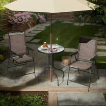 Spaco 3 Pieces Patio Round Table and Folding Chairs Set, Patio Table with Rippled Tempered Glass Tabletop for Patio, Garden, Backyard, Brown