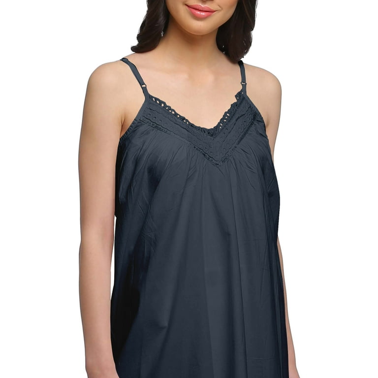 Moomaya Solid WoMen s Spaghetti Strap Knee Length Nightdress Cotton Nightwear