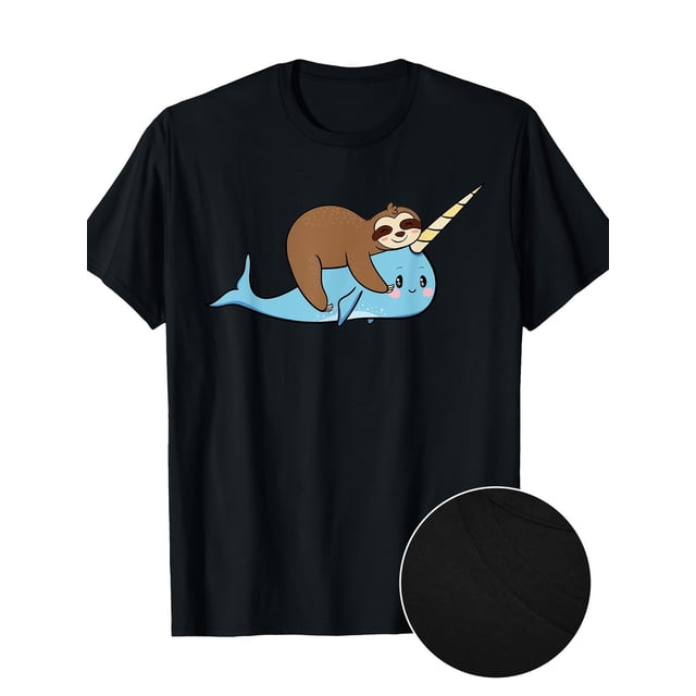 Sloth Riding Narwhal Oceanologist Sea Animal Whale Ocean 100% Cotton T Shirt