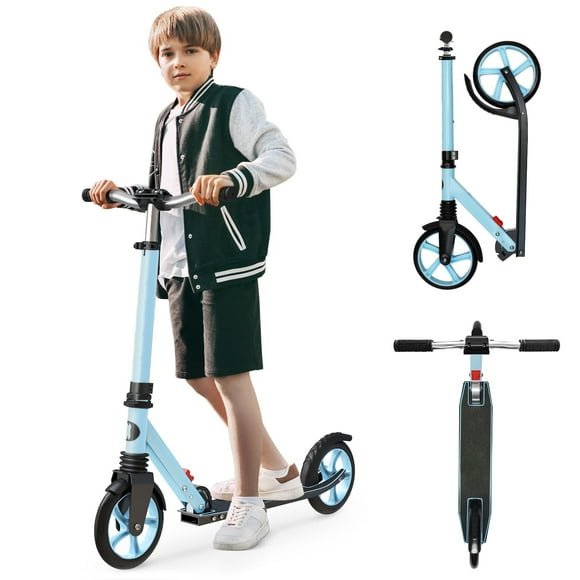 UPGO Kick Scooter for Ages 6+,Kid, Teens & Adults. Max Load 240 LBS. Foldable, 8 IN Big Wheels, 4 Adjustable Levels, Lightweight