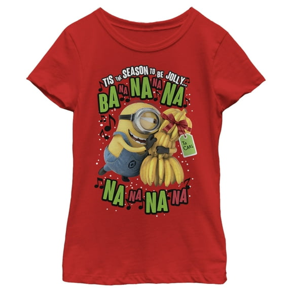 Girl's Despicable Me Christmas Carols Minons Banana Graphic Tee Red Small