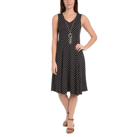 NY Collection Petite V Neck Godet Dress With Necklace Morganhill PL
