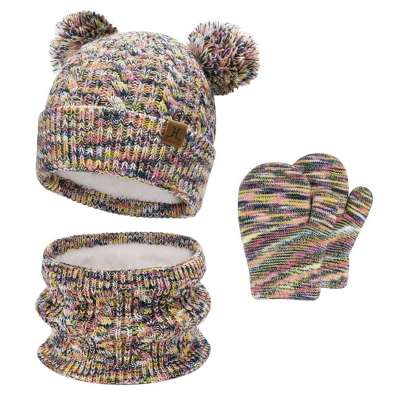FZ FANTASTIC ZONE Kids Toddler Infants Winter Hats Scarfs Gloves Set Pompom Beanie Caps Mittens Neck Warmer with Fleece for 0 6 12 18 Months 1 2 3 4 Years Old Baby Girls Boys Gifts, Yellow