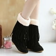 thumbnail image 6 of Wavsuf Winter Boots for Women Wide Round Toe Fringes with Fuzz Flat Mid Calf Flock Black Shoes Size 40, 6 of 6