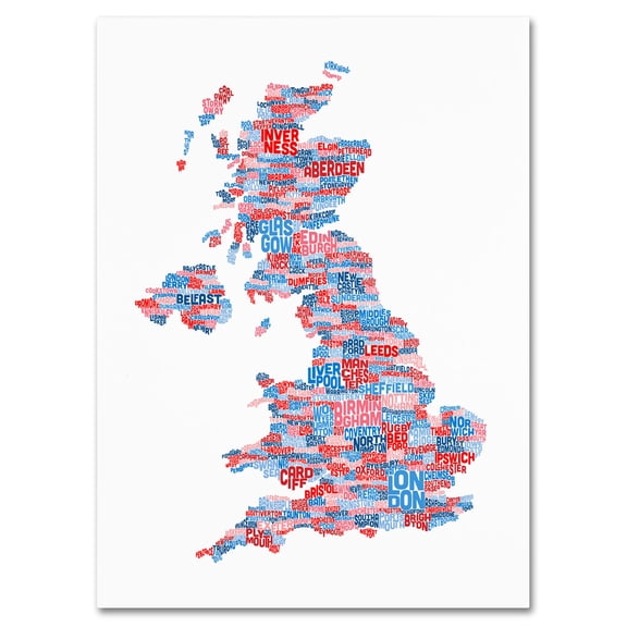 Trademark Art 'UK Cities Text Map 7' Canvas Art by Michael Tompsett