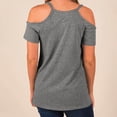 thumbnail image 2 of Women's Summer Short Sleeves Tops Cold Shoulder V Neck Shirts Polyester Casual Hollow-out Strappy Plain Tees (Small, Gray), 2 of 7