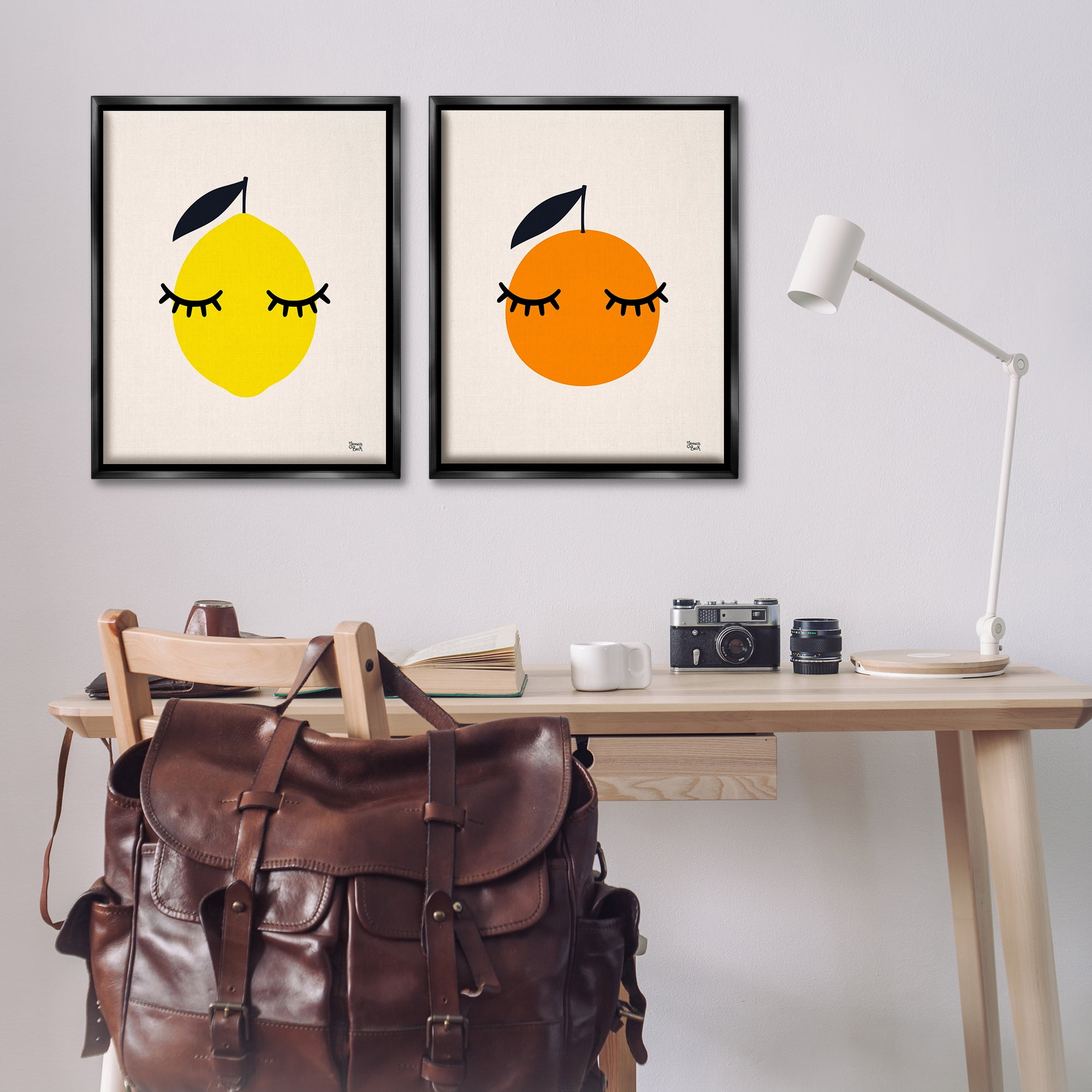 Stupell Industries Lemon & Orange with Eyelashes Food & Beverage Painting Black Floater Framed Canvas Art Print Wall Art, 31 x 25, Set of 2