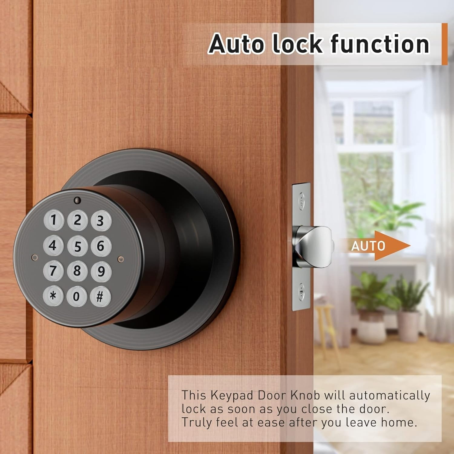 Keyless Entry Door Lock,Door Knob with Keypad，Smart Code Door Lock,Mute Mode,Passage Function, Easy to Install,Oil Rubbed Bronze