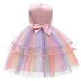 thumbnail image 3 of MKOSPLRT Rainbow Tutu Dress for Little Girl Sleeveless 3D Floral Tiered Dress Color Block Birthday Party Mesh Princess Dress Gifts for Kid, 3 of 3