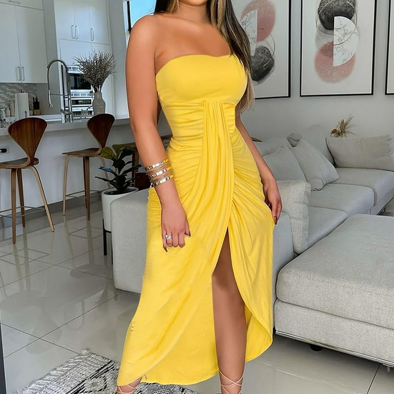 Yellow tight deals fitted dress