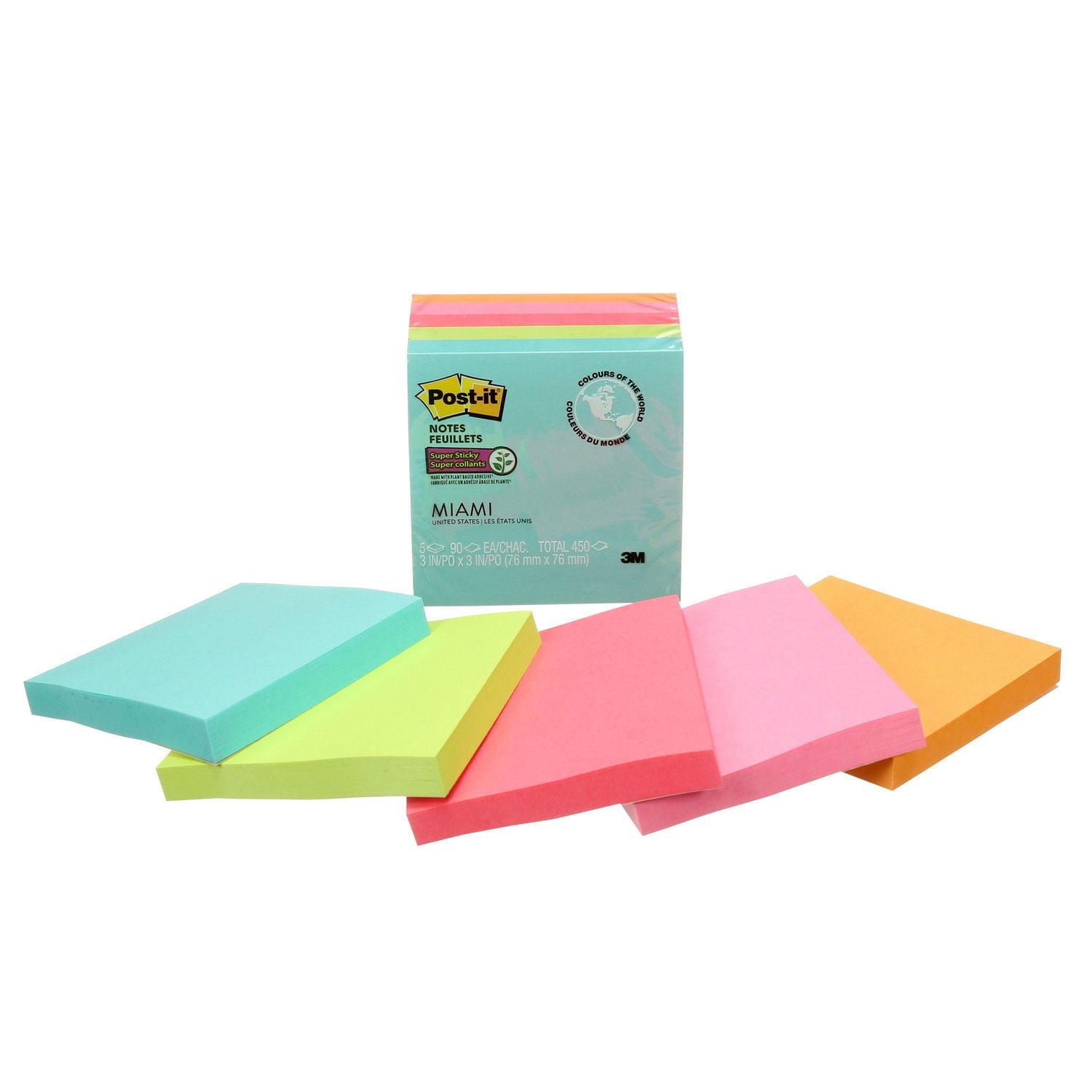 Post-it® Super Sticky Notes 654-5SSMIA-C RP, Miami Collection, Post-it Super Sticky Notes 654-5SSMIA-C RP