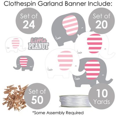 Pink Elephant Hanging Decoration Swirls - Set Of 40 For Baby Shower Or Birthday Party Decor