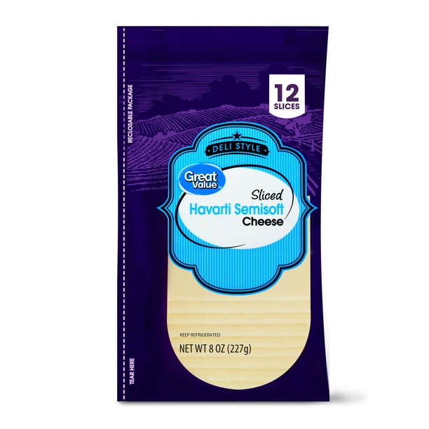 Great Value Deli Style Sliced Havarti Semisoft Cheese, 12 count, 8 oz