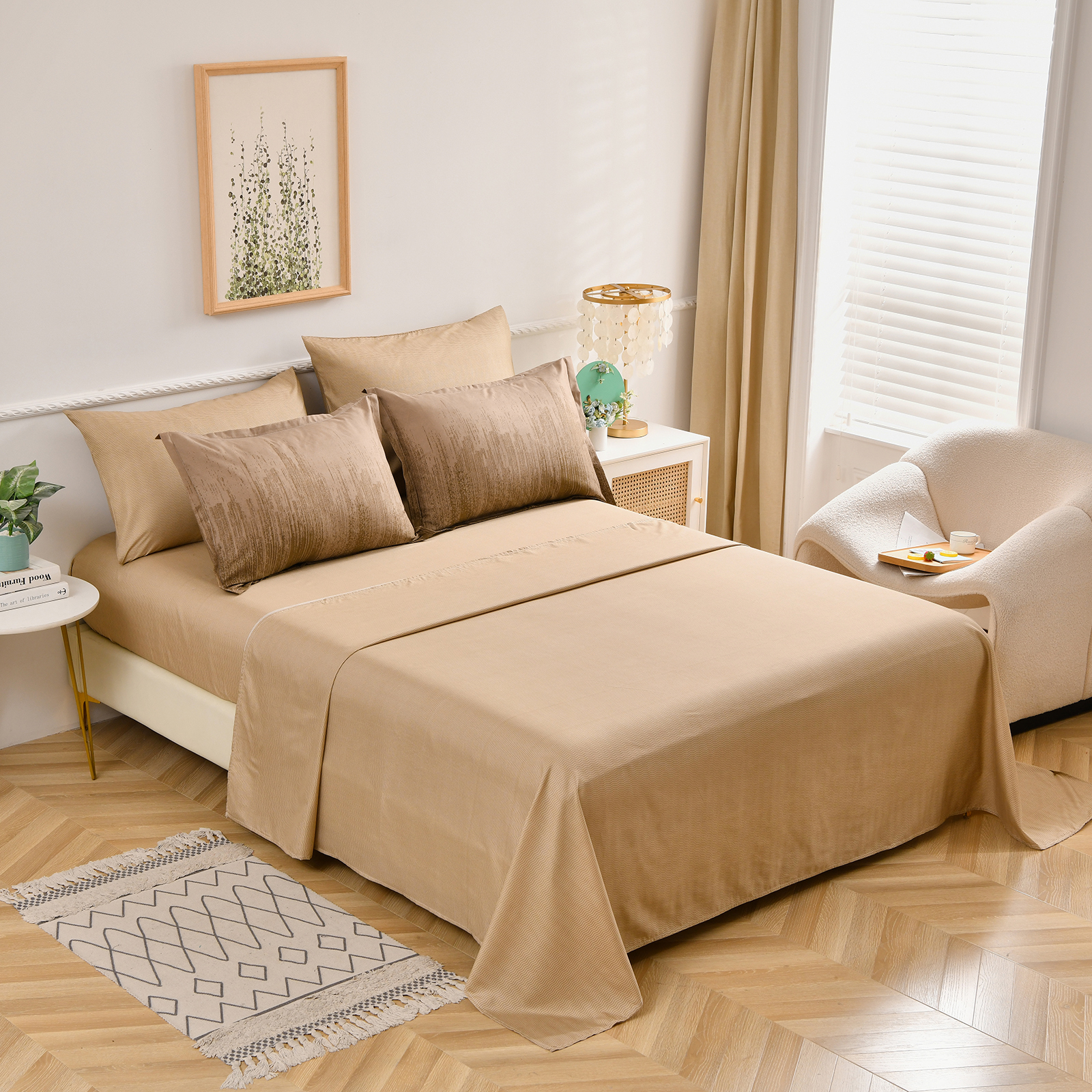 Dintszyayue Khaki Comforter Set King,7Pcs Abstract Gradient Soft Bed in a Bag Fitted Sheet Adult(90"x104")