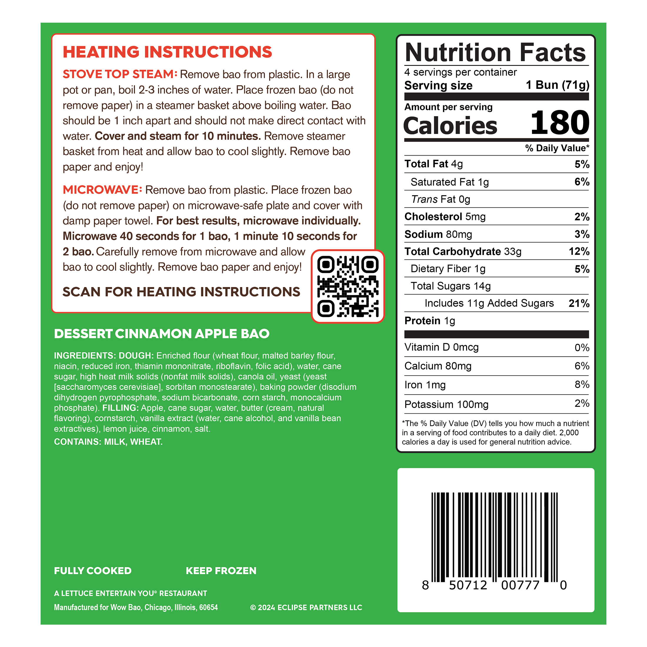 Wow Bao Apple Cinnamon Dessert Bao, 4 Count, Frozen