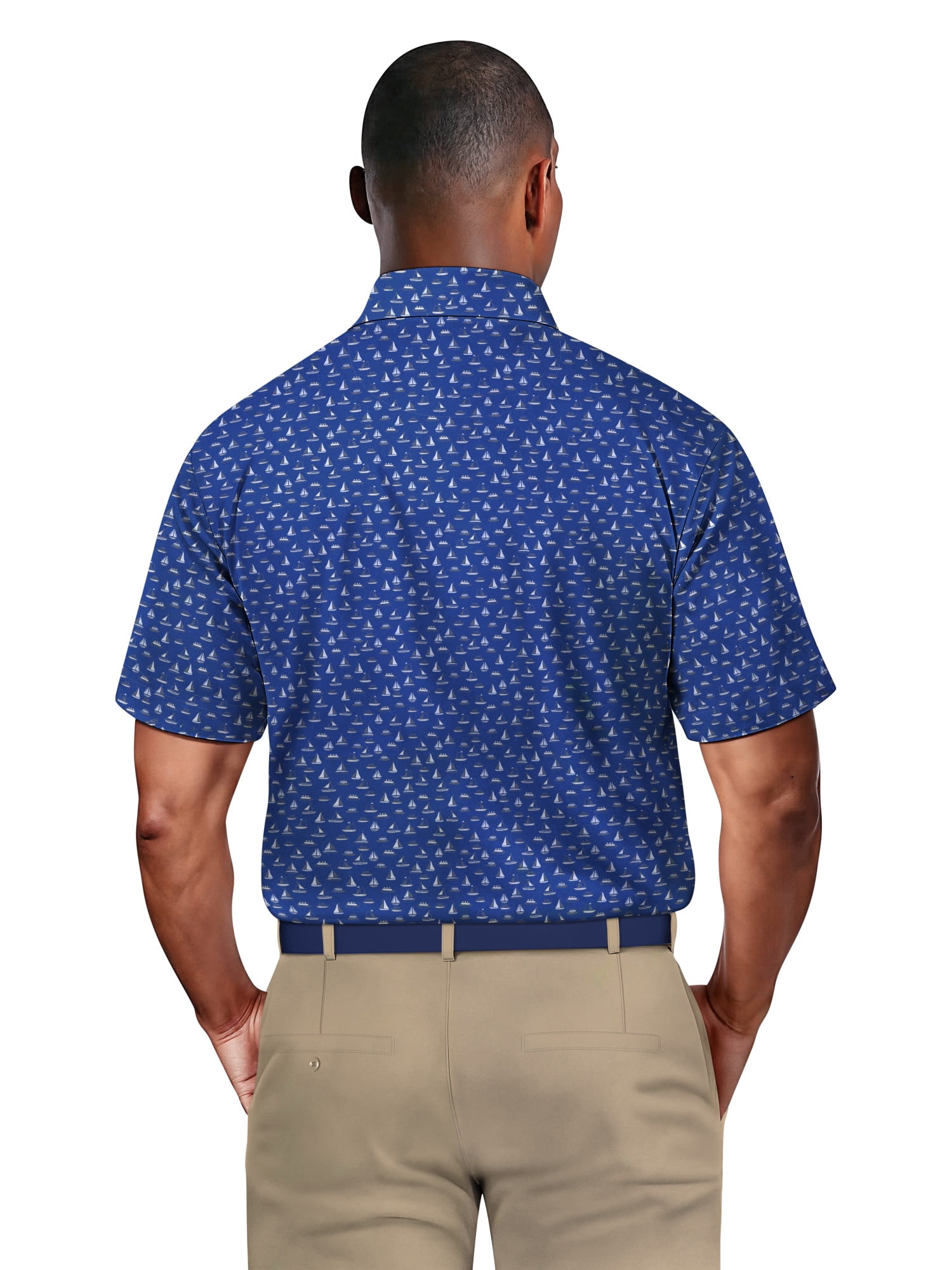 Ben Hogan Men's & Big Men's Performance Boat Print Short Sleeve Polo Shirt, up to 5XL