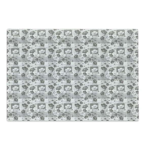 Grey and White Cutting Board, Hand Drawn Inflorescence on Tender Spring Tree Branches Striped, Decorative Tempered Glass Cutting and Serving Board, Large Size, Grey and White, by Ambesonne