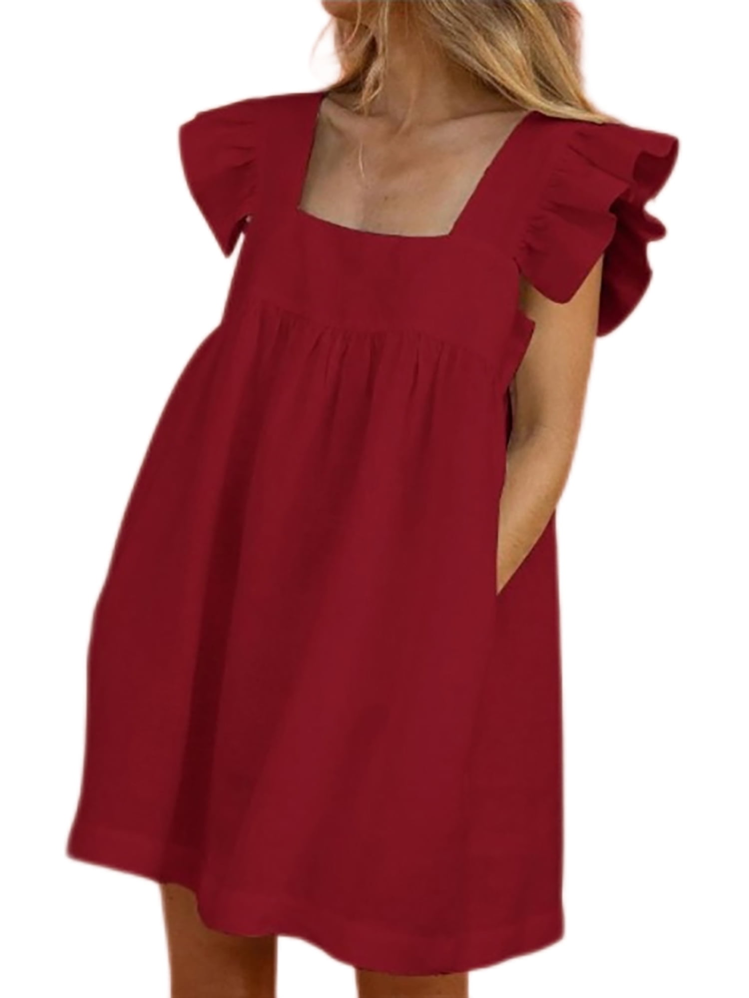 .Niuer Summer Beach Floral Mini TShrit Dress For Women Sleeveless VNeck Babydoll Ruffle Baby