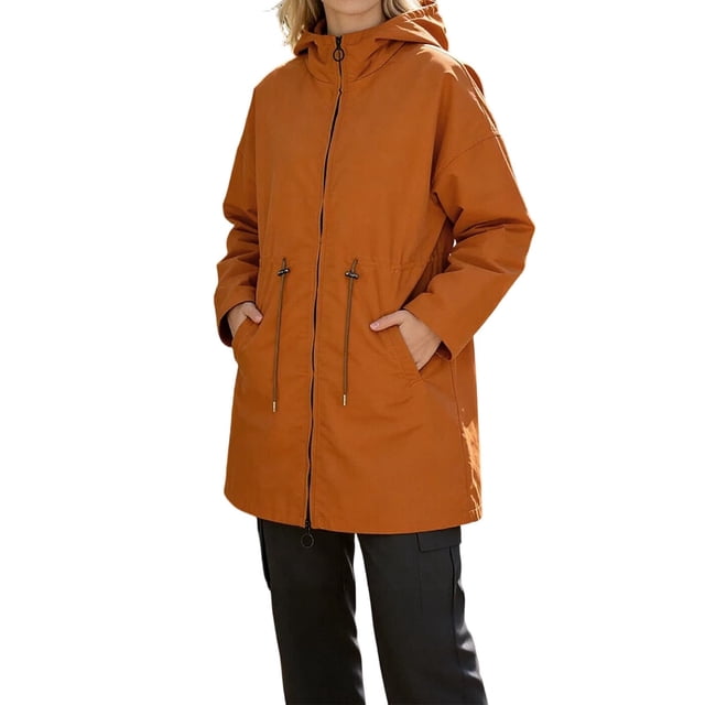 RXMEKW Windproof Hooded Jacket for Women With Adjustable Waist and Pockets in Multiple Colors