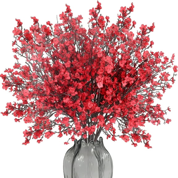 NEXIMO 6PCS Artificial Flowers Real Touch Silk Flowers Bouquet Faux Baby Breath Fake Flower for Fall Spring Table Centerpiece Vase Fillers Home Décor (Red)