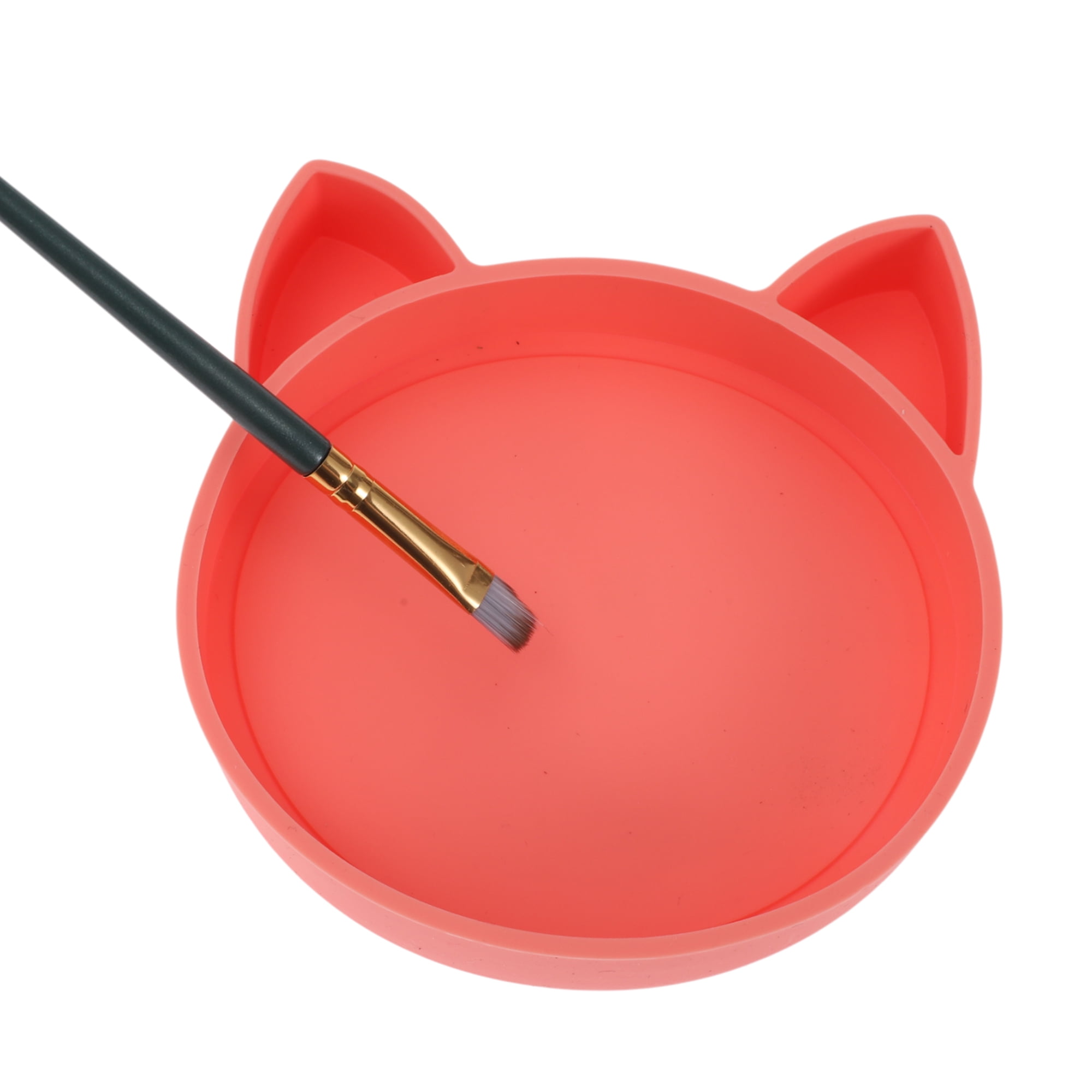 Unique Bargains 1Pc Durable Convenient Cute Cat Shape Makeup Brush Storage Cleaner Orange