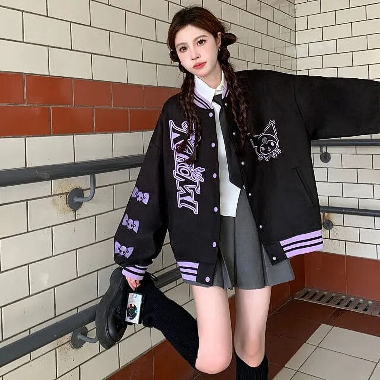 Y2K Sanrio Kuromi Jacket Women Oversized Harajuku Fashion Baseball Y2K Sanrio Kuromi Jacket Women Oversized Harajuku Fashion Baseball